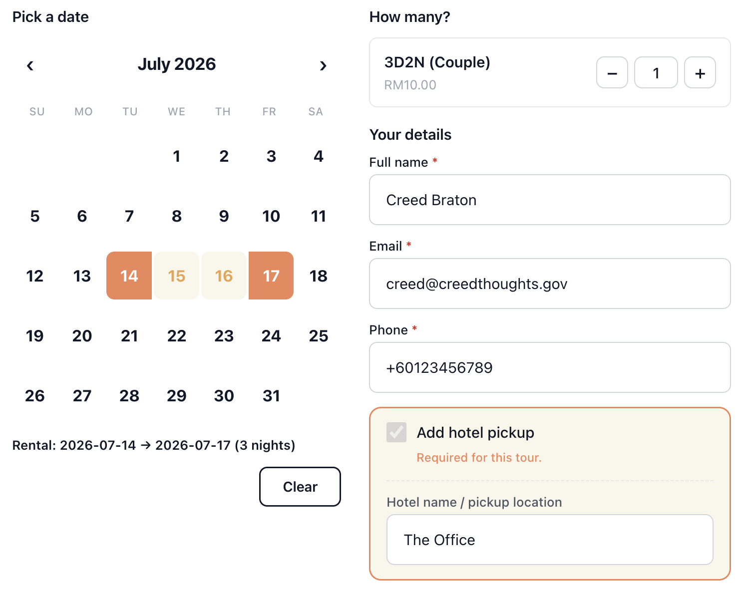 PalasGo booking calendar interface